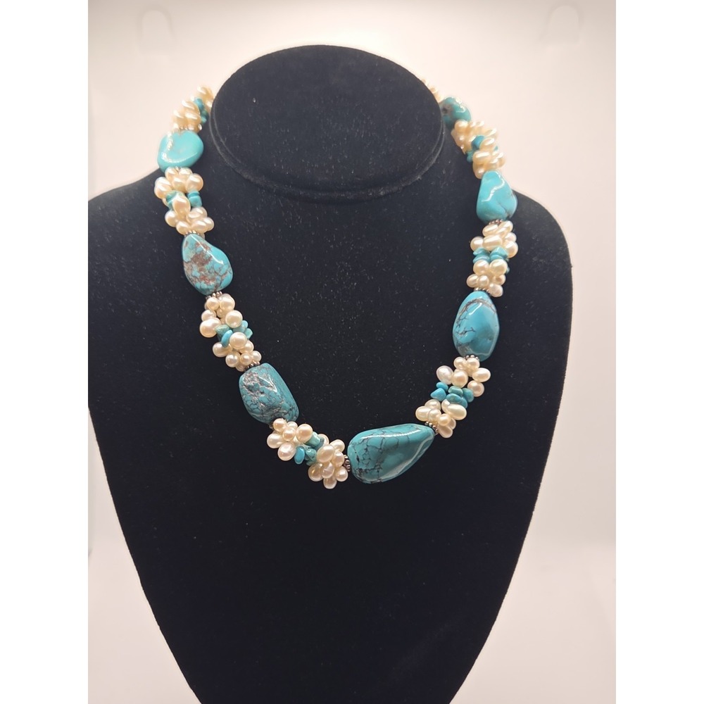 Ross-Simons Natural Turquoise Baroque Pearl 925 Sterling Silver Necklace 16"+
